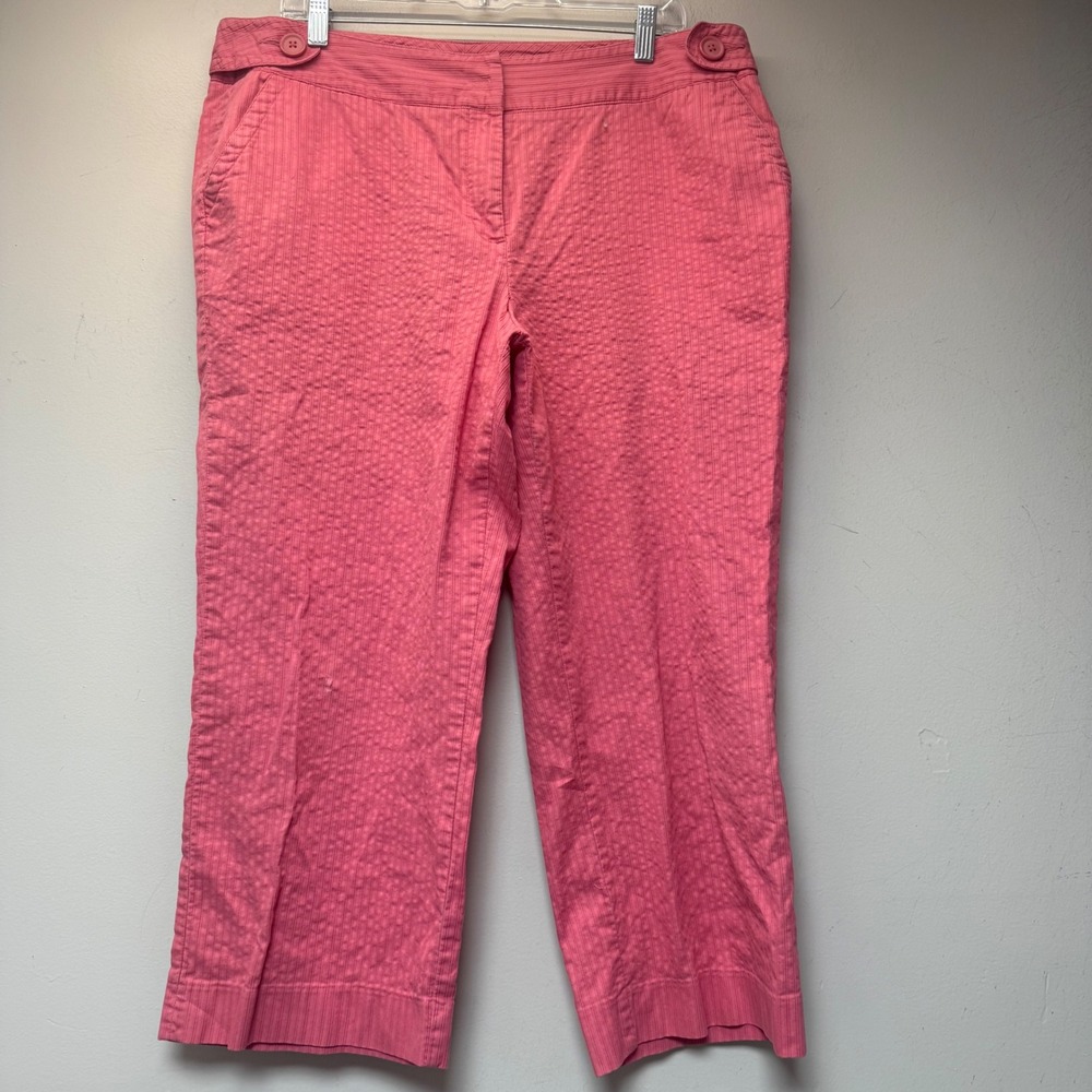 Bass Seersucker Pants Women 16 Pink Excellent Cropped Cotton Striped 12855